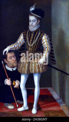 Charles Emmanuel I, duc de Savoie, avec un Dwarf de Vighi Giacomo appelé l'Argenta 1500-1573 Italie, Italien, Banque D'Images