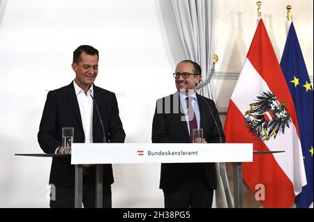 Vienne, Autriche.22 octobre 2021.Conférence de presse sur la situation actuelle de Corona et les nouvelles mesures avec le Ministre fédéral Wolfgang Mückstein Banque D'Images