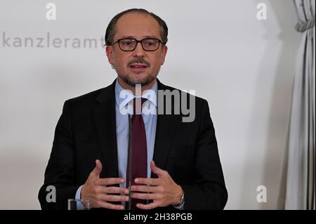 Vienne, Autriche.22 octobre 2021.Conférence de presse sur la situation actuelle de Corona et les nouvelles mesures avec le Chancelier fédéral Alexander Schallenberg Banque D'Images