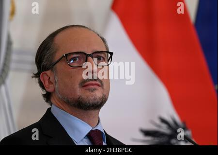 Vienne, Autriche.22 octobre 2021.Conférence de presse sur la situation actuelle de Corona et les nouvelles mesures avec le Chancelier fédéral Alexander Schallenberg Banque D'Images