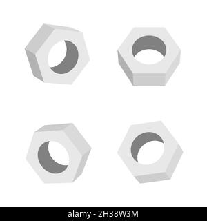 Illustration vectorielle métallique de construction hexagonale de boulon à rondelle 3D.Icône de rondelle de boulon d'écrou de vis Illustration de Vecteur