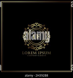 Modèle de logo de luxe lettre initiale UF en illustrations vectorielles pour les restaurants, les royalties, les boutiques, les cafés, les hôtels,Heraldic, bijoux, mode et autres vecteurs illus Illustration de Vecteur