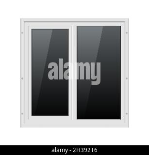 Cadre vectoriel en verre pour fenêtre en plastique.Façade extérieure de bâtiment en panneau isolé de mur de fenêtre en plastique Illustration de Vecteur