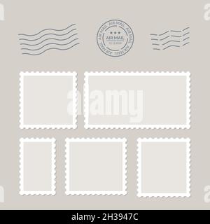 Timbres-poste vecteur bordure ancienne courrier postal.Cadre de modèle d'autocollant postal vierge.Papier perforé Postmark Illustration de Vecteur