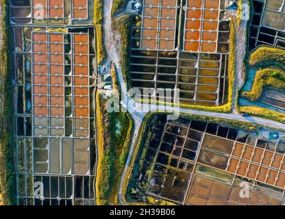 Vue aérienne, tir de drone, salines, champs de sel de Gurande, le Marais,Guérande, département de la Loire-Atlantique, Bretagne, France Banque D'Images