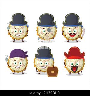 Personnage de dessin animé de tarte au citron meringue avec diverses émoticônes de pirates.Illustration vectorielle Illustration de Vecteur