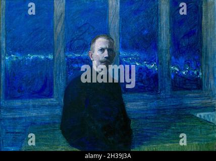 Self Portrait - Eugène Jansson avec fond bleu. Banque D'Images