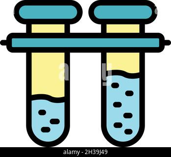 Icône deux tubes à essai.Contour deux tubes à essai vecteur icône couleur isolé plat Illustration de Vecteur