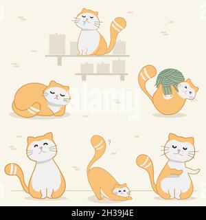 Chats dans différentes positions jouant et s'amusant.Petits chatons pour animaux de compagnie qui se purge et sautaient autour.Grand jeu d'illustrations pour chats. Illustration de Vecteur