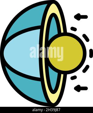 Icône noyau en coupe et planète.Contour de la section de noyau et de vecteur de planète icône couleur plate isolée Illustration de Vecteur