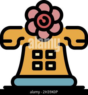 Téléphone classique et icône en forme de fleur.Contour classique téléphone et fleur vecteur icône couleur plat isolé Illustration de Vecteur