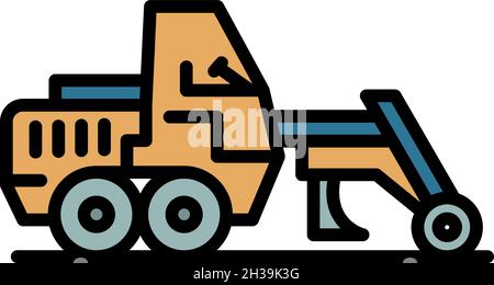 Icône de la niveleuse.Contour de l'icône de vecteur de machine de niveleuse couleur isolée à plat Illustration de Vecteur