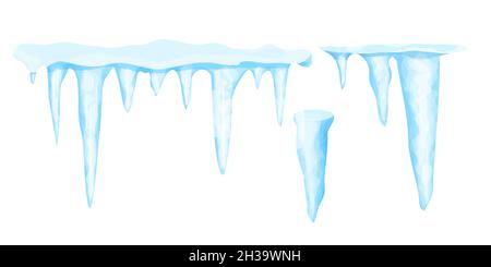 Décor hivernal sur glace, eau glacée dans un stile de dessin animé isolé sur fond blanc.Collection cristaux de glace, élément suspendu.Texturé, brillant.Illustration vectorielle Illustration de Vecteur