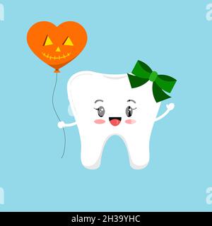 Jolie dent avec bulle orange citrouille icône vectorielle isolée. Illustration de Vecteur