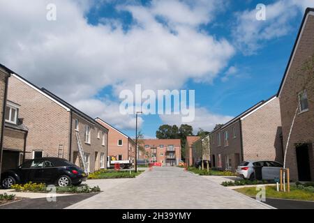 Occupe de nouvelles maisons à Joseph Lancaster Lane, le nouveau développement dans le nord de Chichester, West Sussex, Angleterre, Royaume-Uni. Banque D'Images