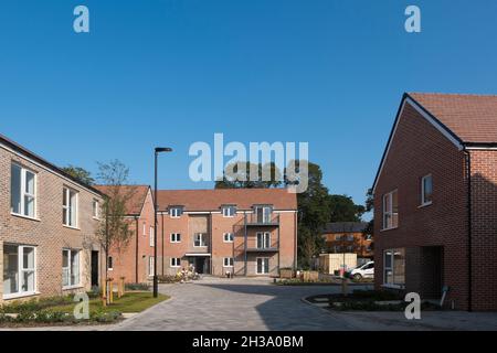 De nouvelles maisons sont en cours d'achèvement à Joseph Lancaster Lane, le nouveau développement dans le nord de Chichester, West Sussex, Angleterre, Royaume-Uni. Banque D'Images
