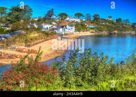 Abersoch Harbour Beach Gwynedd pays de Galles côte sud Llyn Peninsula ville côtière de bord de mer Banque D'Images