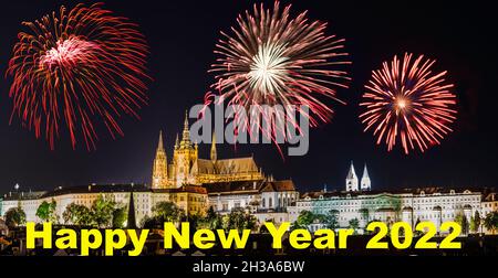 Les feux d'artifice de la Saint-Sylvestre 2022 à Prague, République Tchèque Banque D'Images