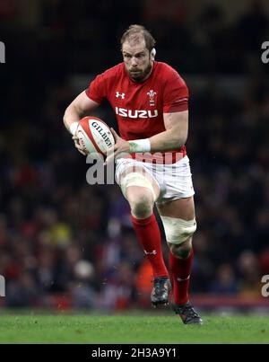 Photo du dossier datée du 17-03-2018, Alun Wyn Jones, pays de Galles, qui a mis en évidence le « combat et le désir » de Gareth Anscombe avant son retour au rugby international prévu samedi.Date de publication : le mercredi 27 octobre 2021. Banque D'Images