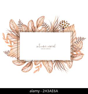 Mariage de la lunaria séchée, orchidée, pampas herbe couronne florale. Carte d'invitation à fleurs séchées exotiques, feuilles de palmier et boho. Cadre de modèle aquarelle, enregistrer Banque D'Images
