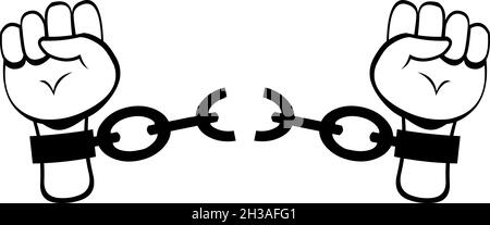 Illustration vectorielle d'une chaîne de rupture des mains, en noir et blanc avec des contours dessinés Illustration de Vecteur