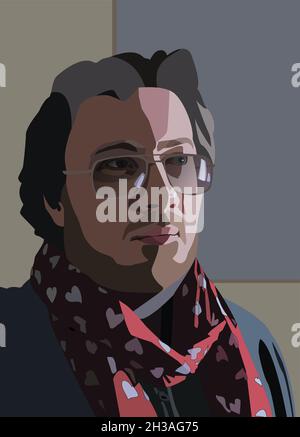 Autoportrait avec lunettes sur fond neutre, pour un avatar.Vecteur. Banque D'Images