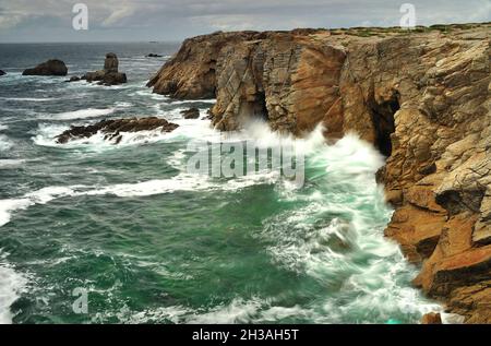 FRANCE.MORBIHAN (56) BRETAGNE.PRESQU'ÎLE DE QUIBERON.CÔTE SAUVAGE Banque D'Images