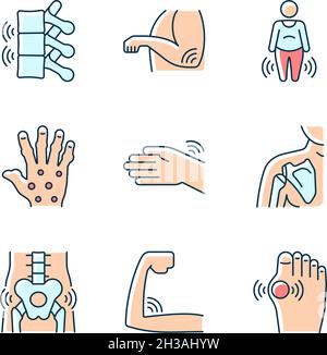 Jeu d'icônes de couleur RVB inflammation articulaire Illustration de Vecteur