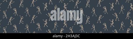 Chiffres abstraits en bâton dessinés à la main bordure horizontale sans couture.Les dansants dansent l'arrière-plan.Illustration vectorielle. Illustration de Vecteur