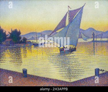 Peinture 'Port au coucher du soleil.Opus 236.Saint-Tropez' par le peintre néo-impressionniste français Paul Signac (1892) exposé au Musée Barberini de Potsdam, Allemagne. Banque D'Images