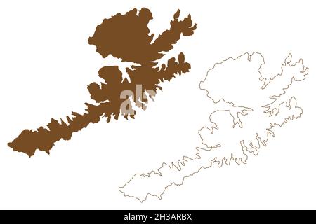 Île d'Unalaska (États-Unis d'Amérique, Amérique du Nord, Alaska, États-Unis,Îles Aléoutiennes) carte illustration vectorielle, scribble croquis Nawan-Alaxsxa ma Illustration de Vecteur