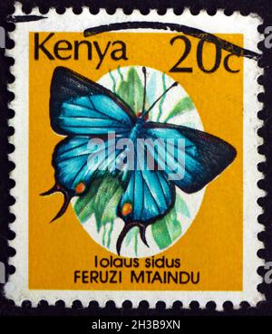 KENYA - VERS 1988 : un timbre imprimé au Kenya montre le saphir rouge, IOLAUS Sidus, Butterfly, vers 1988 Banque D'Images