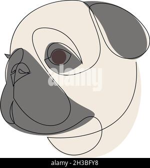 Une ligne de dessin unique continue art doodle animal, animal, chien, chien pug, chien.Illustration plate isolée dessiner à la main un contour sur fond blanc Illustration de Vecteur