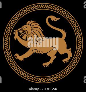 Design grec ancien.L'image d'un lion dans le style grec ancien sur le bouclier d'un guerrier Illustration de Vecteur