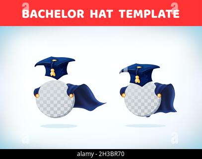 Diplôme universitaire.Université, collège, concept académique.Chapeau de Bachelor.Éducation, concept scolaire.Chapeau d'anciens étudiants.Capuchon de graduation. Illustration de Vecteur