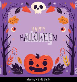 tête de citrouille dessinée à la main cadre halloween dessin vectoriel illustration Illustration de Vecteur