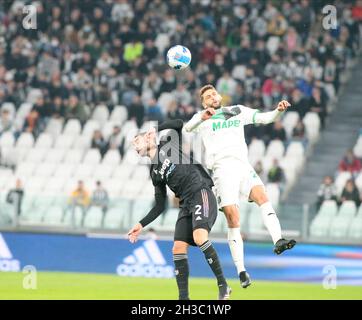 Mattia de Sciglio (Juventus FC) et pendant le championnat italien Serie Un match de football entre Juventus FC et US Sassuolo le 27 octobre 2021 au stade Allianz de Turin, Italie - photo: Nderim Kacili/DPPI/LiveMedia Banque D'Images