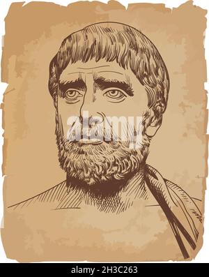 Thales of Miletus Line art portrait. Philosophe grec, mathématicien et astronome pré-socratique. Illustration de Vecteur