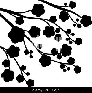 Silhouette Sakura branches de plante avec des fleurs Illustration de Vecteur