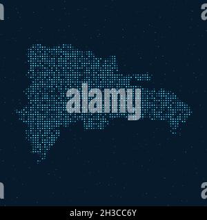 Abstrait pointillé Halftone avec effet étoilé dans fond bleu foncé avec carte de la République dominicaine.La technologie numérique en pointillés conçoit la sphère et la structure Illustration de Vecteur