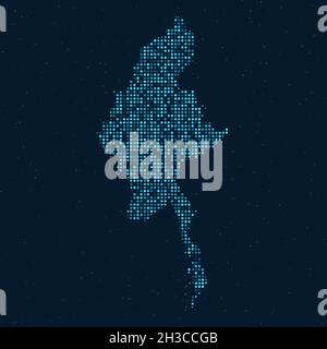 Abstrait pointillé demi-ton avec effet étoilé sur fond bleu foncé avec carte du Myanmar.Technologie numérique en pointillés sphère et structure. Vecteur Illustration de Vecteur