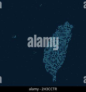 Abstrait pointillé demi-ton avec effet étoilé sur fond bleu foncé avec carte de Taïwan.Technologie numérique en pointillés sphère et structure. Vecteur Illustration de Vecteur