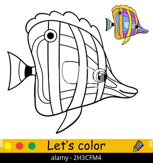 Poissons arc-en-ciel tropicaux.Livre de coloriage pour enfants d'âge préscolaire avec niveau de jeu éducatif facile.Dessin d'esquisse à main levée.Illustration vectorielle.Pour l'impression, g Illustration de Vecteur