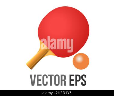 L'icône de la paddle de tennis de table vectorielle isolée avec une surface en caoutchouc rouge et une balle de ping-pong Illustration de Vecteur