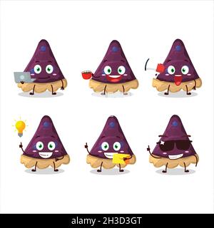 Tranche de personnage de dessin animé de tourte de myrtille avec divers types d'émoticônes d'affaires.Illustration vectorielle Illustration de Vecteur
