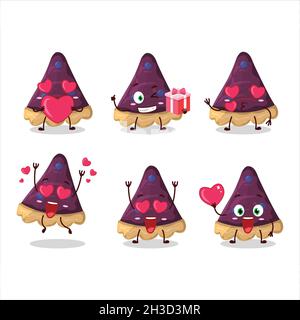Tranche de tarte aux myrtilles personnage de dessin animé avec amour adorable émoticône.Illustration vectorielle Illustration de Vecteur