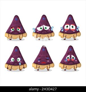 Tranche de personnage de dessin animé de tarte aux myrtilles avec une expression triste.Illustration vectorielle Illustration de Vecteur