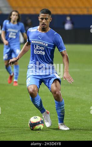 William Saliba de Marseille lors du championnat français Ligue 1 de football entre l'OGC Nice (OGCN) et l'Olympique de Marseille (OM) le 27 octobre 2021 au Stade de l'Aube à Troyes, France - photo: Jean Catuffe/DPPI/LiveMedia Banque D'Images