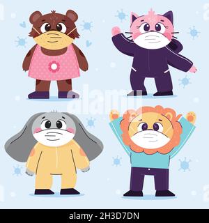 animaux mignons portant des masques de visage dessin illustration vectorielle Illustration de Vecteur