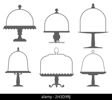 Ensemble de supports à gâteau avec couvercles en forme d'icône plate.Plateaux vides pour fruits et desserts.Illustration vectorielle Illustration de Vecteur